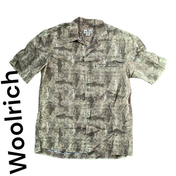 Woolrich mens medium Barley Trout button cotton fishing hunting outdoors - Picture 1 of 7